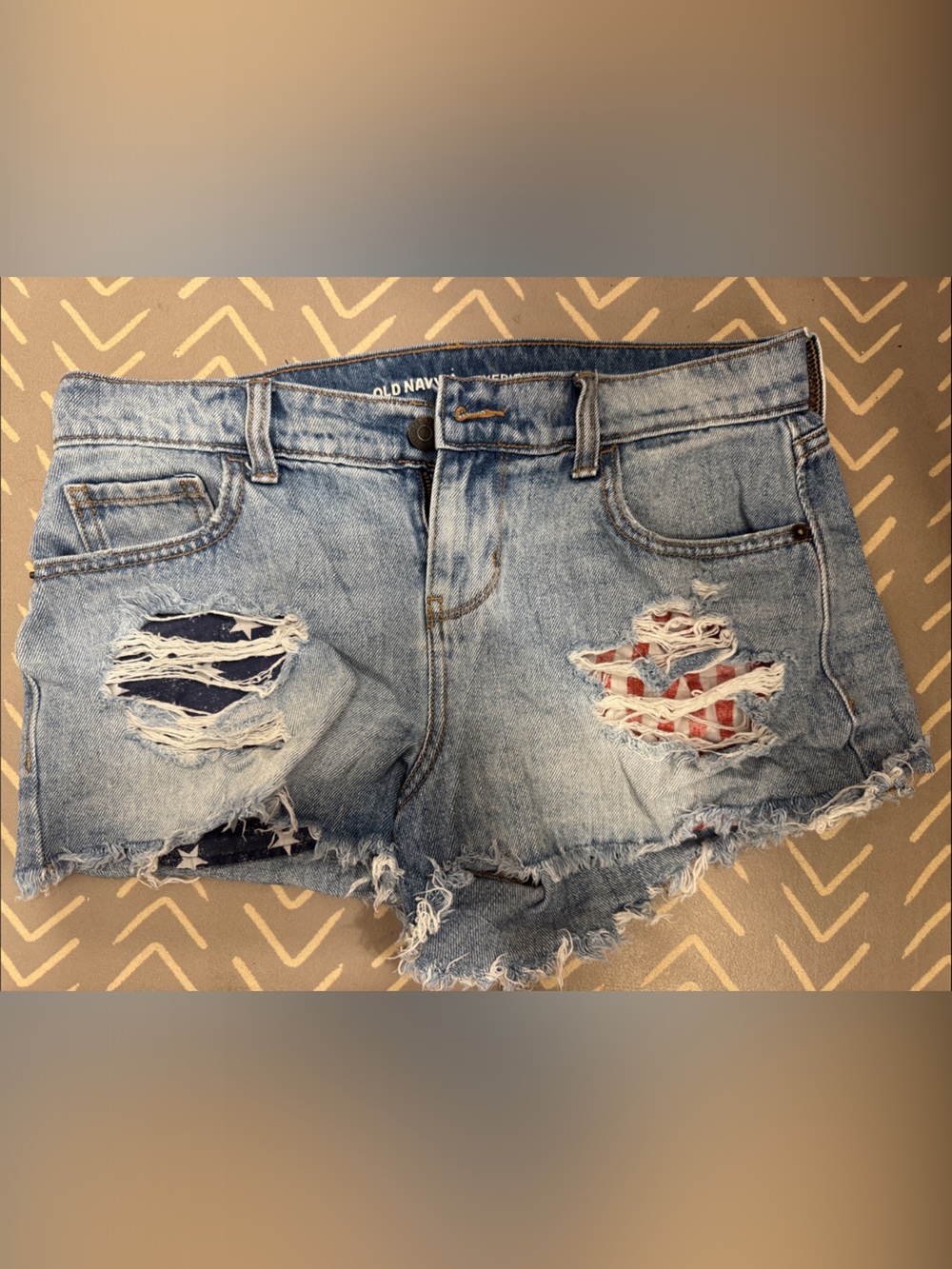 Old Navy Light Blue Ripped Denim Shorts with Flag Details
